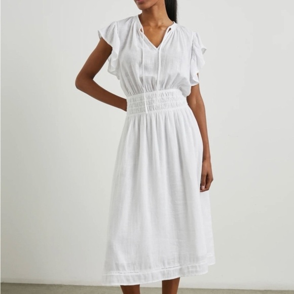 Rails Iona Midi Dress Size Medium Peasant White Linen Flutter Sleeve New NWT